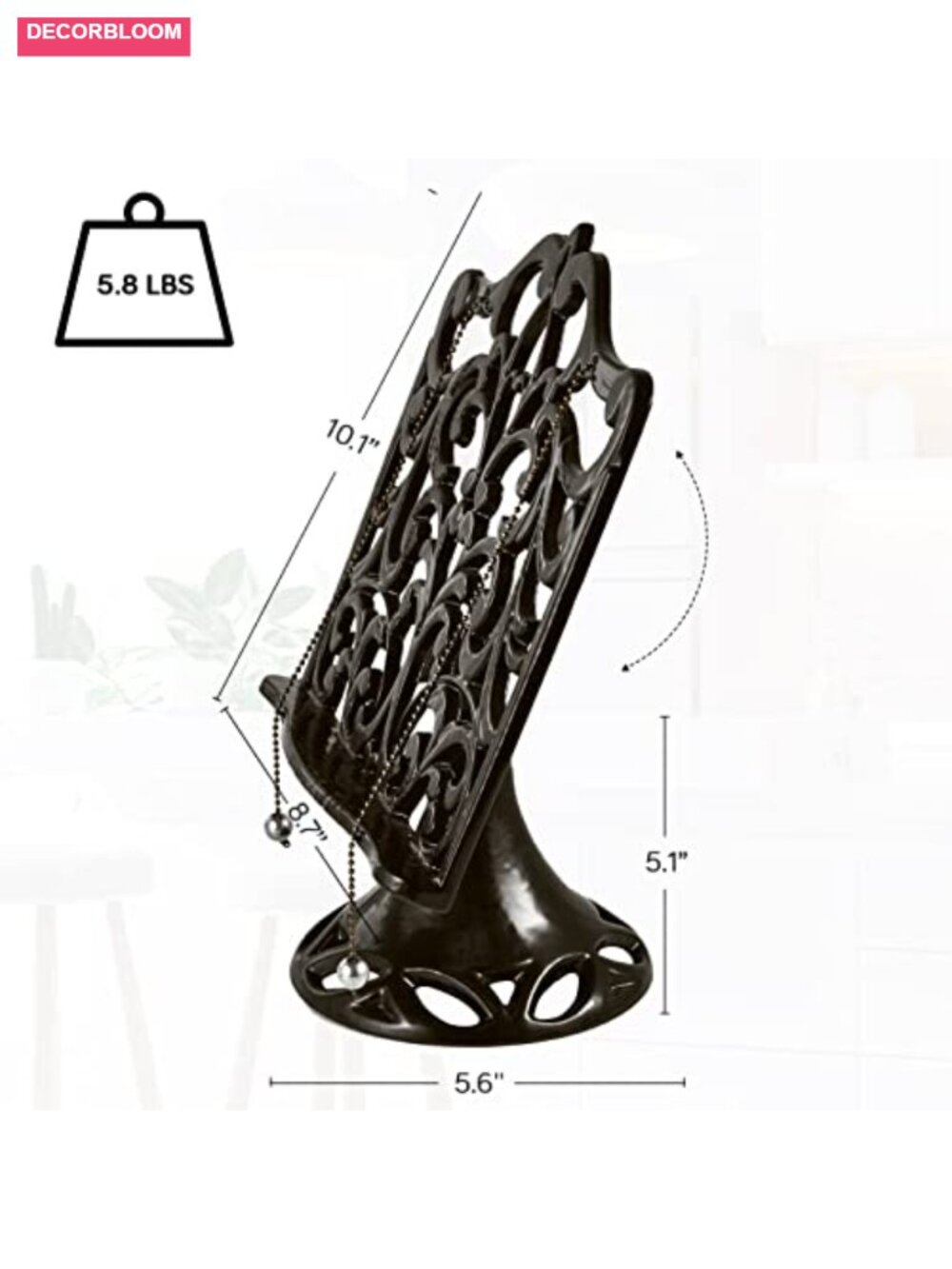 Industrial Cast Iron Cookbook Stand, Heavy Duty Recipe Book Holder for Kitchen - Picture 2 of 5